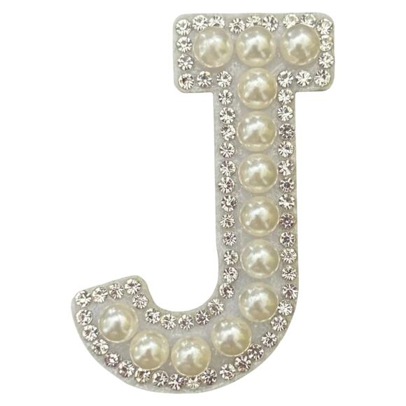 Letter J White Faux Pearl Iron On Patch - Picture 2 of 2